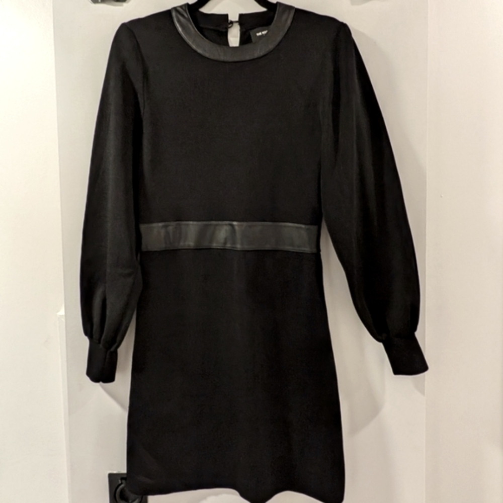 The Kooples Black Long Sleeve Dress With Leather Trim